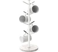 Gypie Arbre à tasses avec base en marbre, support de tasses à café avec 9 crochets, charge de 3,6 kg, support amovible pour cuisine, café, blanc