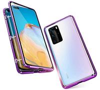 Gypsophilaa Coque pour Huawei P40 Pro Adsorption Magnétique Tech Housse 360 Degrés Protection Étui Antichoc Cadre Aluminium Verre Trempé Aimant Fort Métal Flip Cover