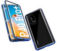 Gypsophilaa Coque pour Huawei P40 Pro+ Adsorption Magnétique Tech Housse 360 Degrés Protection Étui Antichoc Cadre Aluminium Verre Trempé Aimant Fort Métal Flip Cover