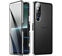 Gypsophilaa Coque pour Sony Xperia 1 VI Adsorption Magnétique Tech Housse 360 Degrés Protection Étui Antichoc Cadre Aluminium Verre Trempé Aimant Fort Métal Flip Cover, en Argent