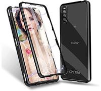 Gypsophilaa Coque pour Sony Xperia 10 V Adsorption Magnétique Tech Housse 360 Degrés Protection Étui Antichoc Cadre Aluminium Verre Trempé Aimant Fort Métal Flip Cover,Noir
