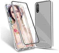 Gypsophilaa Coque pour Sony Xperia 10 V Adsorption Magnétique Tech Housse 360 Degrés Protection Étui Antichoc Cadre Aluminium Verre Trempé Aimant Fort Métal Flip Cover, en Argent