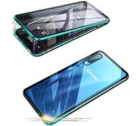 Gypsophilaa Étui de Protection Ultra-Mince pour Samsung Galaxy A50, étui en Verre trempé Double Face Transparent (Cadre de Pare-Chocs en métal magnétique) et Protecteur d'écran à 365 degrés