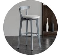 GYQIZIO Tabouret de Bar en Bois Massif avec Dossier, Anneaux de siège et de Repose-Pieds en Tissu de Lin, Tabouret de Bar d'hôtel de Restaurant Moderne (Taille: 81 cm, Couleur: Gris Clair)