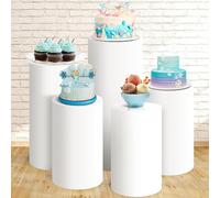 GYQSSD 5 Supports Cylindriques Ronds pour Décoration D'événements, Décoration Artistique De Fêtes, Piliers Blancs pour Bibelots, Fleurs, Bougies, Présentoir à Gâteaux, Présentoir à Desserts