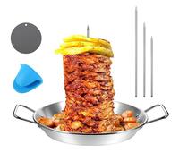 Gyro Pan with Skewer, Plaque à gyro avec broche, Plaque à brochettes verticales en acier inoxydable 304, Brochettes verticales pour barbecue avec 3 broches amovibles pour maison et fête