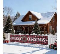 Gyrodymix Bannière De Noël Rouge Et Noir À Carreaux Bison Bannière En Polyester Rouge 5.91x1.31ft Pour Outdoor Indoor Yard Garden Porch Lawn Joyeux Noël-02