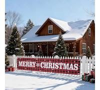 Gyrodymix Bannière De Noël Rouge Et Noir À Carreaux Bison Bannière En Polyester Rouge 5.91x1.31ft Pour Outdoor Indoor Yard Garden Porch Lawn Joyeux Noël-01