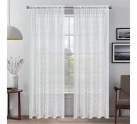 GYROHOME Lot de 2 Rideaux Semi-Transparents de Style Rustique avec Passe-Tringle pour Salon, Chambre à Coucher, Motif Boules touffetées Blanches, 132 x 160 cm