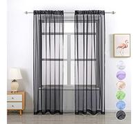 GYROHOME Lot de 2 voilages à Passe-Tringle, Filtre la lumière du Soleil, protège l'intimité en Polyester, pour Chambre à Coucher, terrasse, Noir, 132 x 137 cm