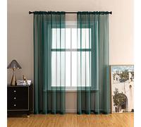 GYROHOME Lot de 2 voilages à Passe-Tringle, Filtre la lumière du Soleil, protège l'intimité en Polyester, pour Chambre à Coucher, terrasse, Porte de Chambre, Vert foncé, 229 x 229 cm