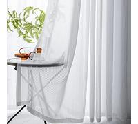 GYROHOME Voilage Transparent à Rayures, Filtre la lumière du Soleil, Protection de l'intimité, Oeillet, pour Salon, Chambre à Coucher, Porte de terrasse, Lot de 1 Panneau, Blanc, 229 x 229 cm