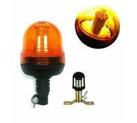 Gyrophare LED Orange 12V 24V E9 R65 + Support Droit Tige DIN - 3 Modes Éclairage Rotation et Flash pour Tracteur Camion Agricole