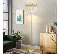 GyroVu Lampadaire sur Pied Crystal - Lampadaire Moderne avec Interrupteur au Pied, Lampadaire Grand avec Double Abat-Jour pour Salon, Chambre, Bureau (Ampoule Incluse) - Lampadaire Doré
