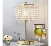 GyroVu Lampe de Chevet Tactile en Cristal - Lampe de Table Moderne avec Ports USB-C et USB-A, Lumière Dimmable pour Chambre et Salon, Ampoule Incluse