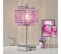 GyroVu Lampe de Chevet Tactile en Cristal Violet, Lampe de Table avec Ports USB-C et USB-A, Lumière Dimmable pour Chambre et Salon, Ampoule Incluse