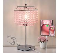 GyroVu Lampe de Cristal with Ports USB-C+A, Lampe de Table Dimmable pour Chambre à Coucher Salon ou Table de Chevet Rose pour Fille