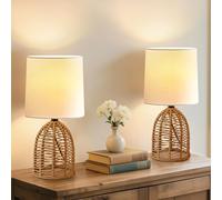 GyroVu Rattan Table Lamp Set of 2, Bedside Lamps Rustic End Table Boho Small Lamps for Small Spaces Bedroom Nightstand Living Room Reading Desk Side Table Lamp