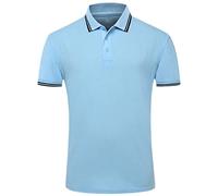 GYSAFJ Polo classique d'été pour hommes décontracté rayé coton manches courtes fitness hommes polo maillots, bleu ciel, XXL