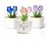 GYSLVTE Tulipe en Verre avec Message personnalisé, Tulipe en Verre soufflé à la Bouche dans Un Pot en céramique pour fête des mères, Fleur décorative en pour Maman, Grand-mère, épouse (Violet)