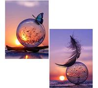 GYSRXS 2 Pièces 5D Kit de Peinture au Diamant Broderie Diamant Kit Complete Tableau Diamant Et Paysage de Coucher de Soleil Adapté a La Décoration De La Maison Cadeaux,30x40cm