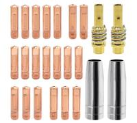 GYSRXS 24 Pièces Accessories Soudage MIG MAG Consommables 20×Contact en Cuivre M6 0,6/0,8 0,9/1,0/1,2MM 2×Buses à Gaz 2×Support de Tube Contact pour Torche de Soudage AK15/MB15