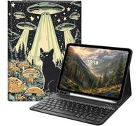 GYSYZJDH Étui avec clavier pour iPad 11{^>e<^} (A16, 2025) et iPad 10{^>e<^} génération 11" (2022), étui folio fin avec clavier Bluetooth amovible et béquille, protection UFO Cat Alien Abduction