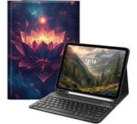 GYSYZJDH Étui avec clavier pour iPad 11{^>e<^} (A16, 2025) et iPad 10e génération 11" (2022), étui folio fin avec clavier Bluetooth amovible et béquille, motif lotus