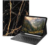 GYSYZJDH Étui avec clavier pour iPad 11{^>e<^} (A16, 2025) et iPad 10e génération 11" (2022), étui folio fin avec clavier Bluetooth amovible et béquille, protection motif marbre noir