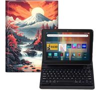 GYSYZJDH Étui clavier pour Fire HD 8 & HD 8 Plus (12e/14ème génération, sortie en 2024/2022) - Étui en cuir synthétique avec clavier Bluetooth amovible, motif paysage Mount Fuji