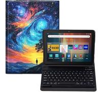 GYSYZJDH Étui clavier pour Fire HD 8 & HD 8 Plus (12e/14ème génération, sortie en 2024/2022) - Housse de support en cuir synthétique avec clavier Bluetooth amovible, motif ciel vaste