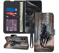 GYSYZJDH Étui portefeuille pour Samsung Galaxy A17 5G avec protecteur d'écran, support en cuir synthétique à rabat avec porte-cartes - Coque de protection intégrale pour Galaxy A17 - Cheval noir