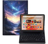 GYSYZJDH Étui pour tablette Amazon Fire HD 10 avec clavier (13e/11e génération, 2023/2021, 10,1") - Housse de protection en cuir PU, clavier Bluetooth amovible, motif paysage de montagne