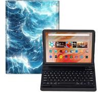 GYSYZJDH Étui pour tablette Amazon Fire HD 10 avec clavier (13ème/11ème génération, 2023/2021, 10,1") - Housse en cuir PU, clavier Bluetooth amovible, protection Ocean Wave Abstract Art Design