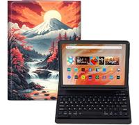 GYSYZJDH Étui pour tablette Amazon Fire HD 10 avec clavier (13ème/11ème génération, 2023/2021, 10,1") - Support en cuir PU, clavier Bluetooth amovible, support de protection motif paysage Fuji