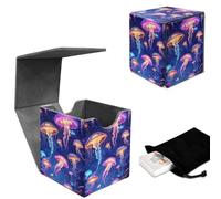 GYSYZJDH Premium MTG Deck Box - Peut contenir plus de 120 cartes à manches, boîte de cartes TCG magnétique en cuir synthétique pour Magic The Gathering, Commander, et plus encore, Jellyf lumineuse