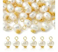 Gythara Lot de 30 breloques rondes blanches en perles de culture d'eau douce naturelles avec marguerites pour fabrication de bijoux, bracelets, colliers, boucles d'oreilles, porte-clés