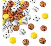 Gythara Lot de 60 cabochons ronds en résine sur le thème de la balle de basket-ball, football, volley-ball, baseball, breloques à dos plat pour bricolage, bijoux, décoration, artisanat, téléphone, sac
