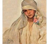 GYTRI CGFHJ Affiche Alphonse Mucha Color, illustration murale vintage《La Mariée》par Alphonse Mucha Estampes Peinture sur toile de figure pour la décoration intérieure 50x50cm Non encadrée