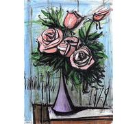 GYTRI CGFHJ Bernard Buffet Affiche Impressions En Couleur Abstrait Art Mural Nature Morte Image《Roses Roses》Bernard Buffet Peinture Sur Toile Pour Décoration Intérieure 40x60cm Non Encadré