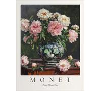 GYTRI CGFHJ Claude Monet Affiche et impressions Rétro Wall Art Image en couleur《Vase à fleurs de pivoine》Claude Monet Nature morte Peinture sur toile pour la décoration intérieure 40x60cm Non encadré