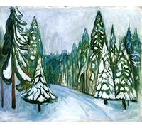 GYTRI CGFHJ Edvard Munch Affiche Couleur Forêt Paysage Impressions Abstrait Art Mural Image《Nouvelle Neige》Edvard Munch Peinture Sur Toile Pour Décoration Intérieure 50x60cm Non encadré