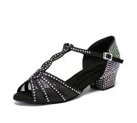 GYUBL Chaussures Danse Latine Femme Satin Strass Salsa Bachata Chaussures de Danse de Salon Professional Performance Talon 3cm Noir EU 40