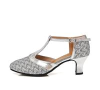 GYUBL Chaussures de Danse à Paillettes pour Femmes Salsa Tango Ballroom Talons à Bas Talons, Argent-5.5, 38 EU