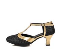 GYUBL Chaussures de Danse à Paillettes pour Femmes Salsa Tango Ballroom Talons à Bas Talons, Noir-5.5, 38 EU