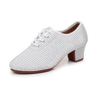 GYUBL Chaussures de Danse Salon Femme à Lacets - Chaussures de Practique Salsa Latine et Enseignement, LP112-Blanc-5-R,EU40