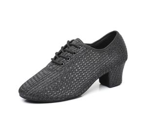 GYUBL Chaussures de Danse Salon Femme à Lacets - Chaussures de Practique Salsa Latine et Enseignement, LP112-Noir-5-MD,EU40