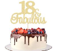 Gyufise 1 décoration de gâteau « 18 & Fabulous » à paillettes - 18 et fabuleux - Pour gâteau d'anniversaire de mariage - Fournitures de décoration de gâteaux - Doré