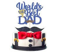 Gyufise 1 décoration de gâteau bleue à paillettes avec moustache « Happy Father's Day » pour papa, anniversaire, fête des pères