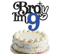 Gyufise 1 décoration de gâteau d'anniversaire « Brother I'm 9 » à paillettes « Happy 9th Birthday » avec inscription « It's My 9th Birthday » pour garçon Cheers to 9 ans, bleu et noir